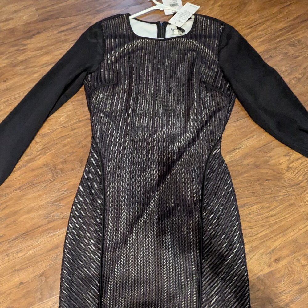 Reiss Chloe sheer striped short bodycon dress black on nude